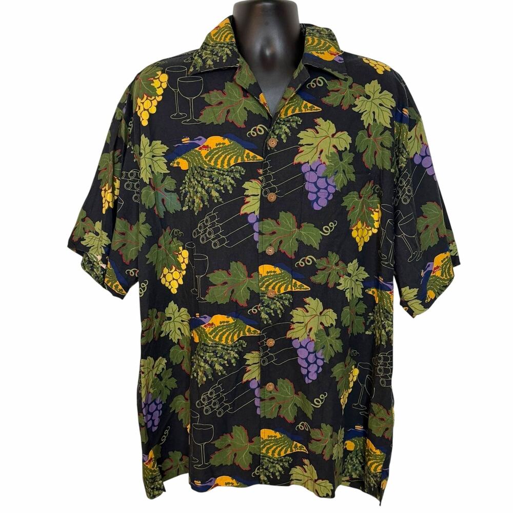 Vintage 90s D'em Crazy Men's 2XL Wine Grapes Hawaiian Resort Button Up Shirt